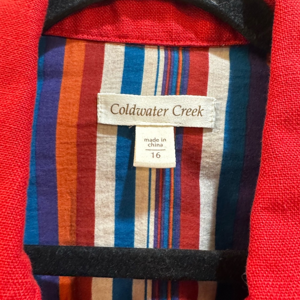 Coldwater Creek Red Jacket/Blazer Short Sleeve Collared Pockets 55% Linen45% Cot - Picture 2 of 7